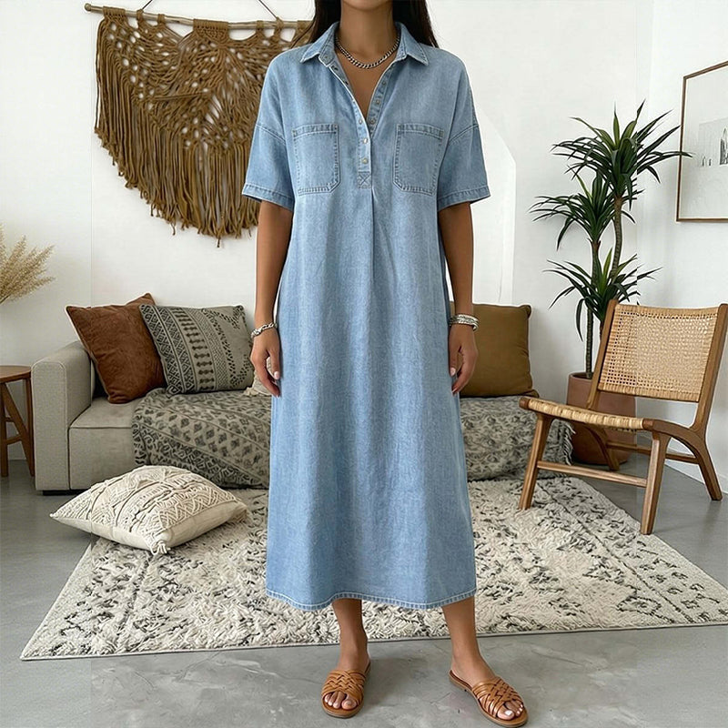 👗 50% OFF NOW! 👖 Casual Pocket Denim Midi Shirt Dress🌸