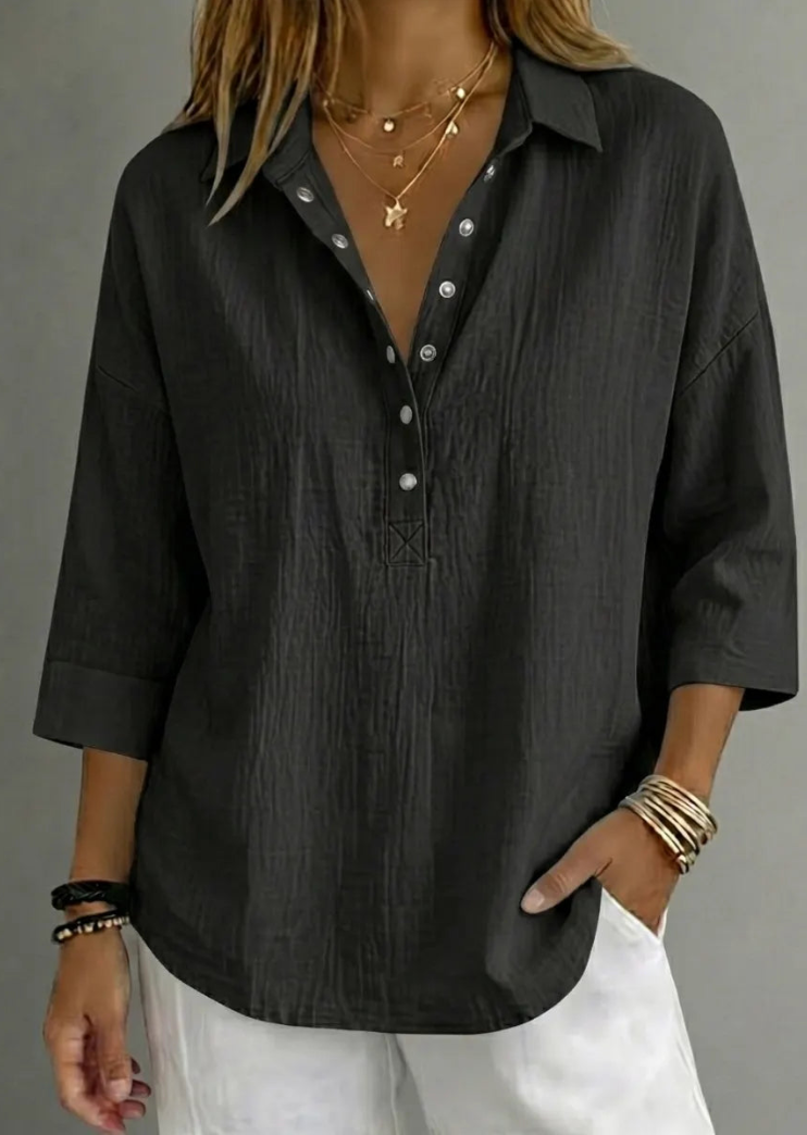 New Arrival🔥 Women's Casual Linen Blend Henley 3/4 Sleeve Shirt