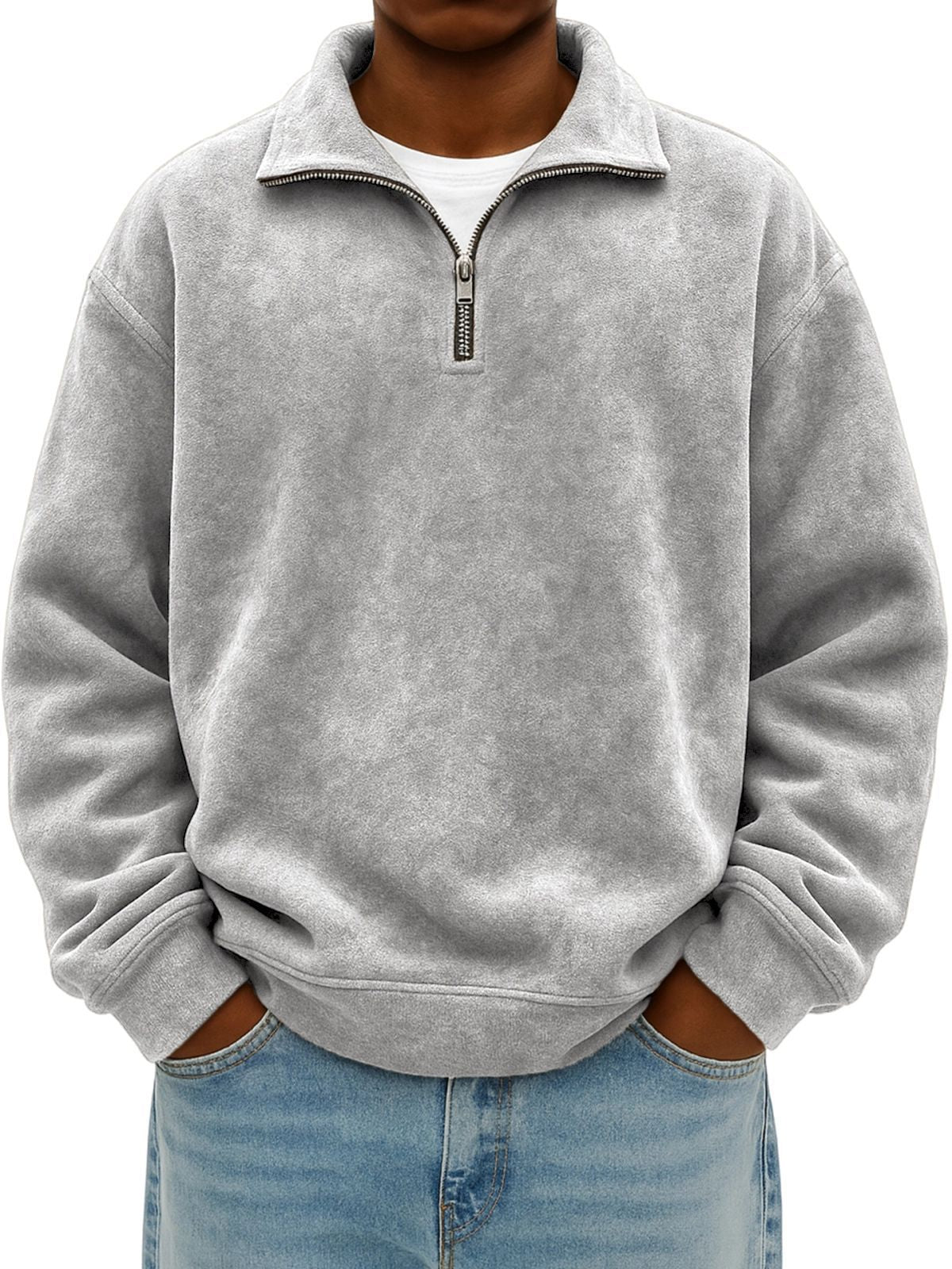 Autumn Men Half Zip Pullover Sweatshirt Soft Fleece Casual Loose Fit Top