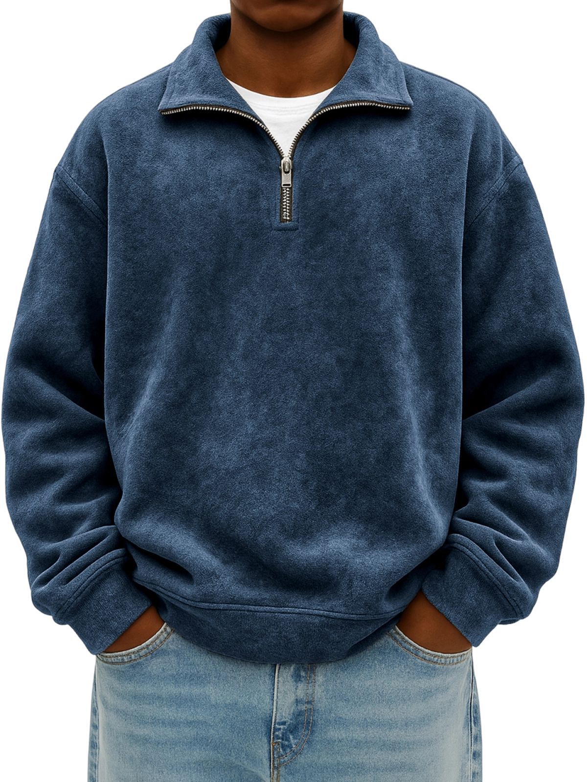 Autumn Men Half Zip Pullover Sweatshirt Soft Fleece Casual Loose Fit Top