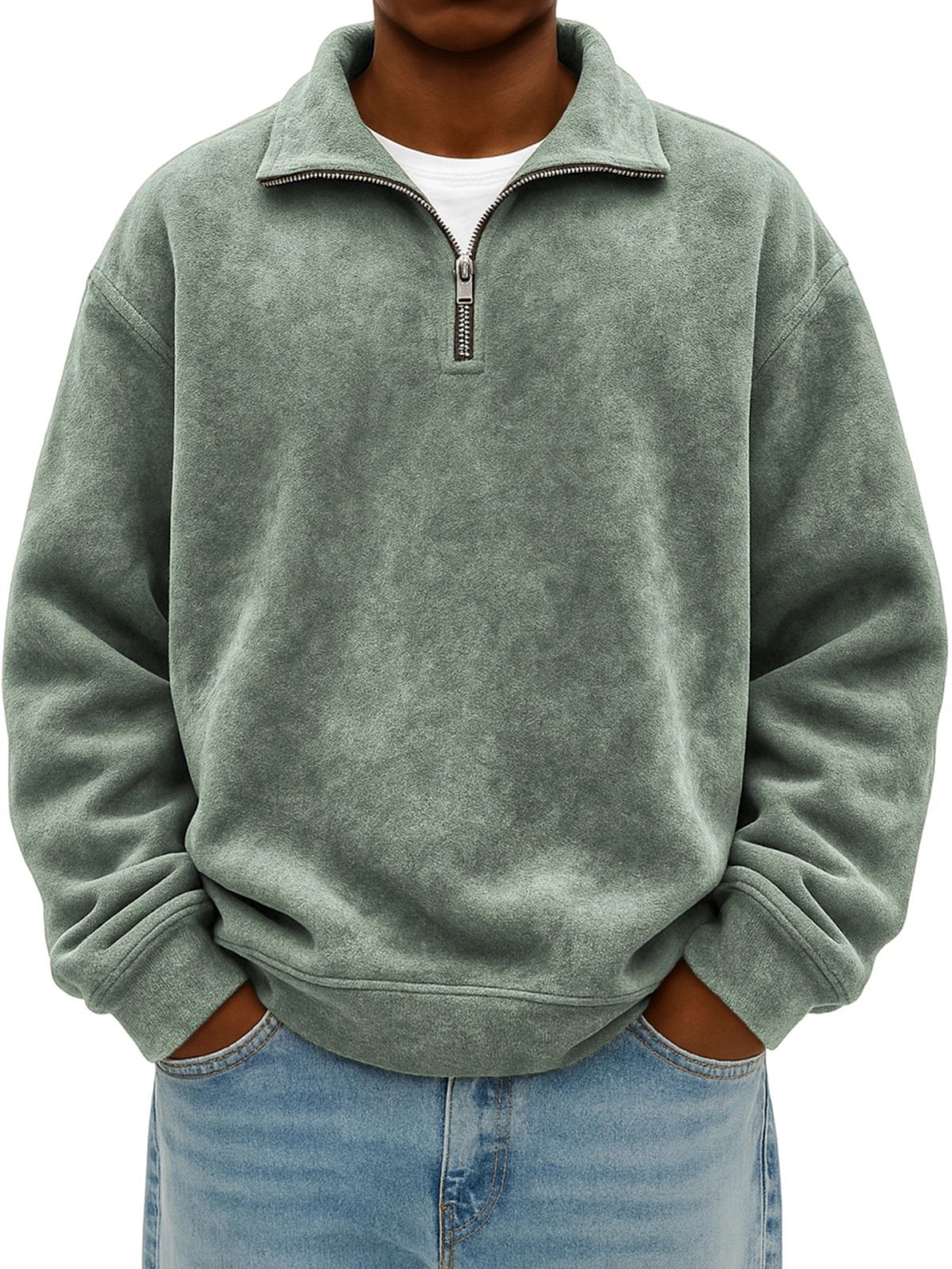 Autumn Men Half Zip Pullover Sweatshirt Soft Fleece Casual Loose Fit Top