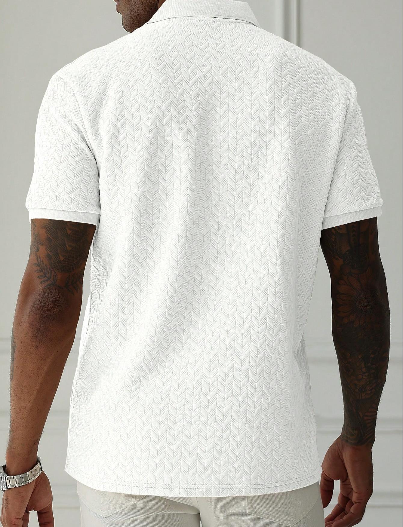 Mens Braided Jacquard Polo Shirt Short Sleeve Lapel Casual Shirts