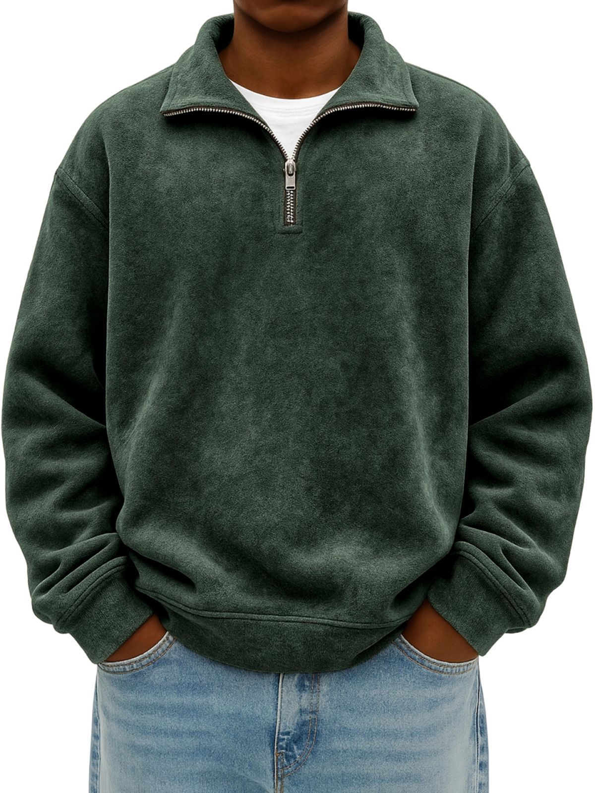 Autumn Men Half Zip Pullover Sweatshirt Soft Fleece Casual Loose Fit Top