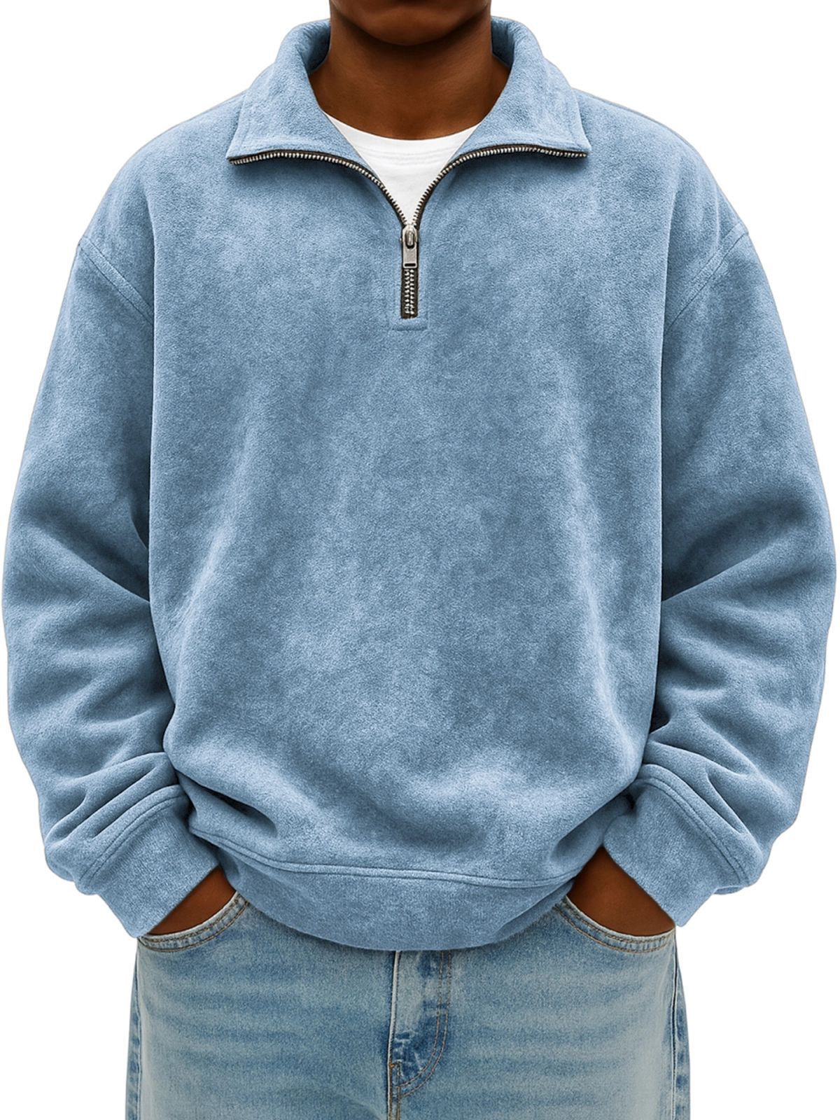 Autumn Men Half Zip Pullover Sweatshirt Soft Fleece Casual Loose Fit Top
