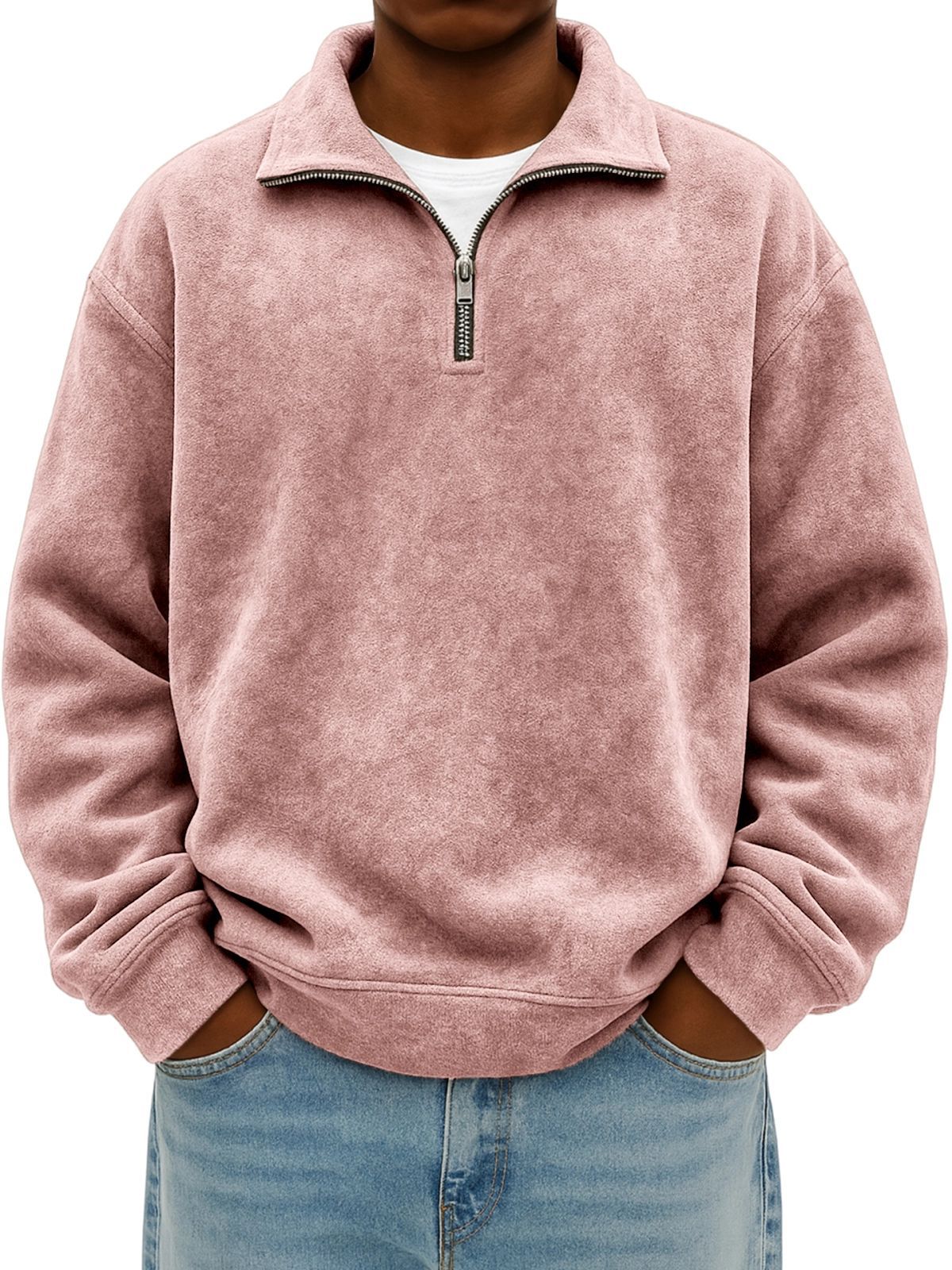 Autumn Men Half Zip Pullover Sweatshirt Soft Fleece Casual Loose Fit Top