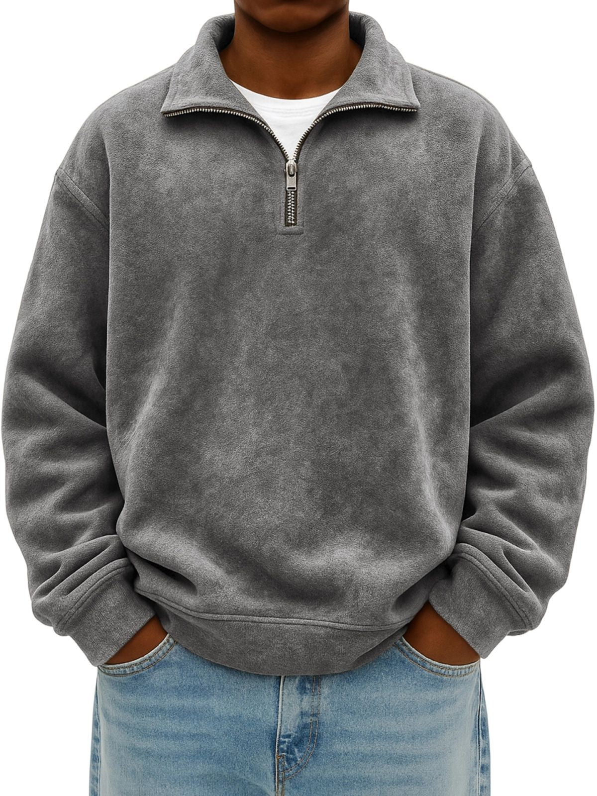 Autumn Men Half Zip Pullover Sweatshirt Soft Fleece Casual Loose Fit Top