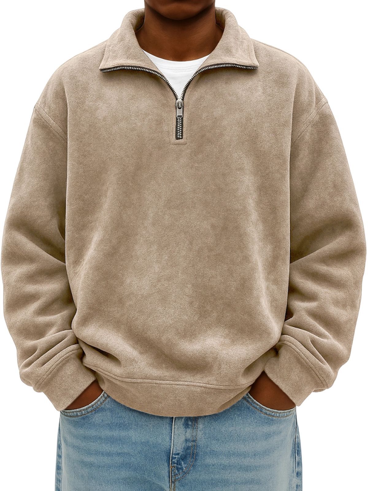 Autumn Men Half Zip Pullover Sweatshirt Soft Fleece Casual Loose Fit Top