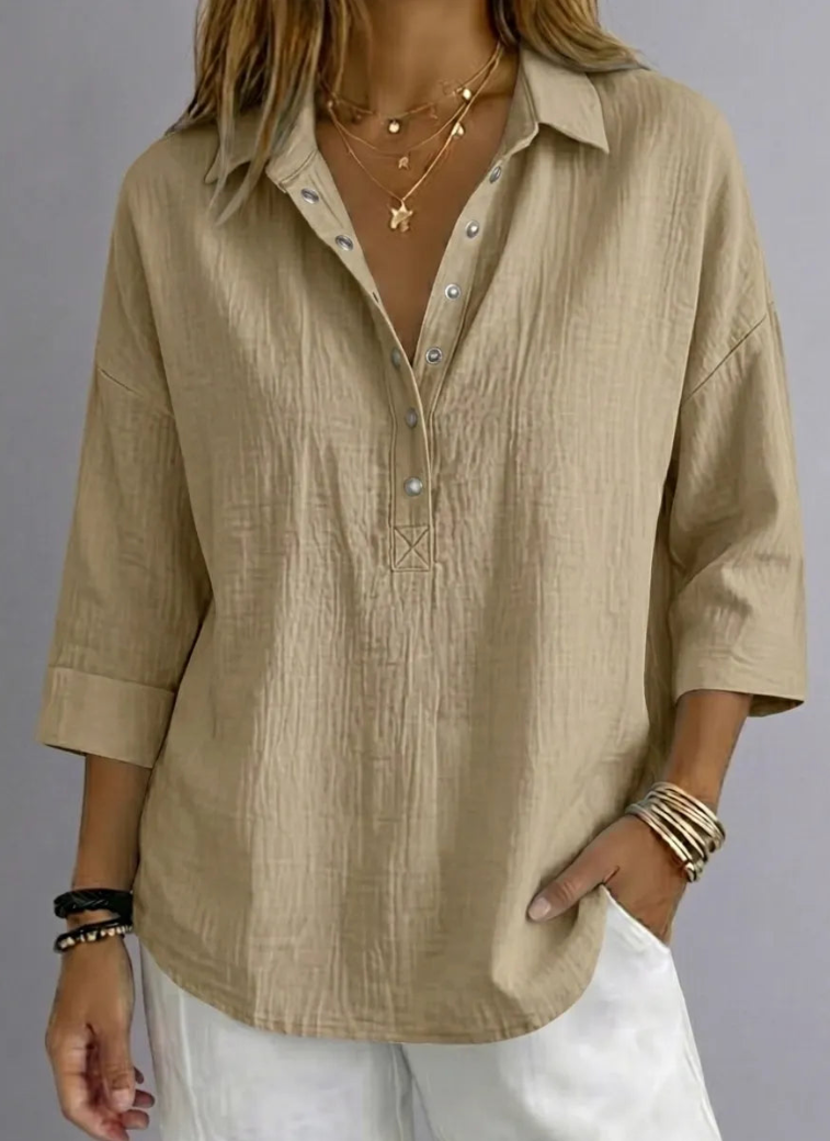 New Arrival🔥 Women's Casual Linen Blend Henley 3/4 Sleeve Shirt