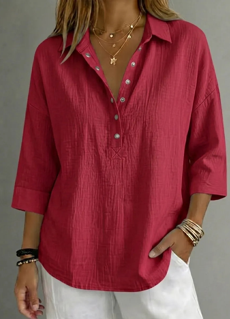 New Arrival🔥 Women's Casual Linen Blend Henley 3/4 Sleeve Shirt