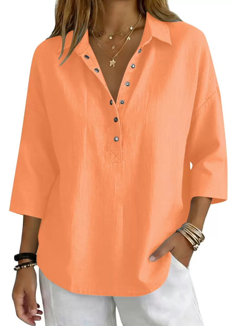 New Arrival🔥 Women's Casual Linen Blend Henley 3/4 Sleeve Shirt